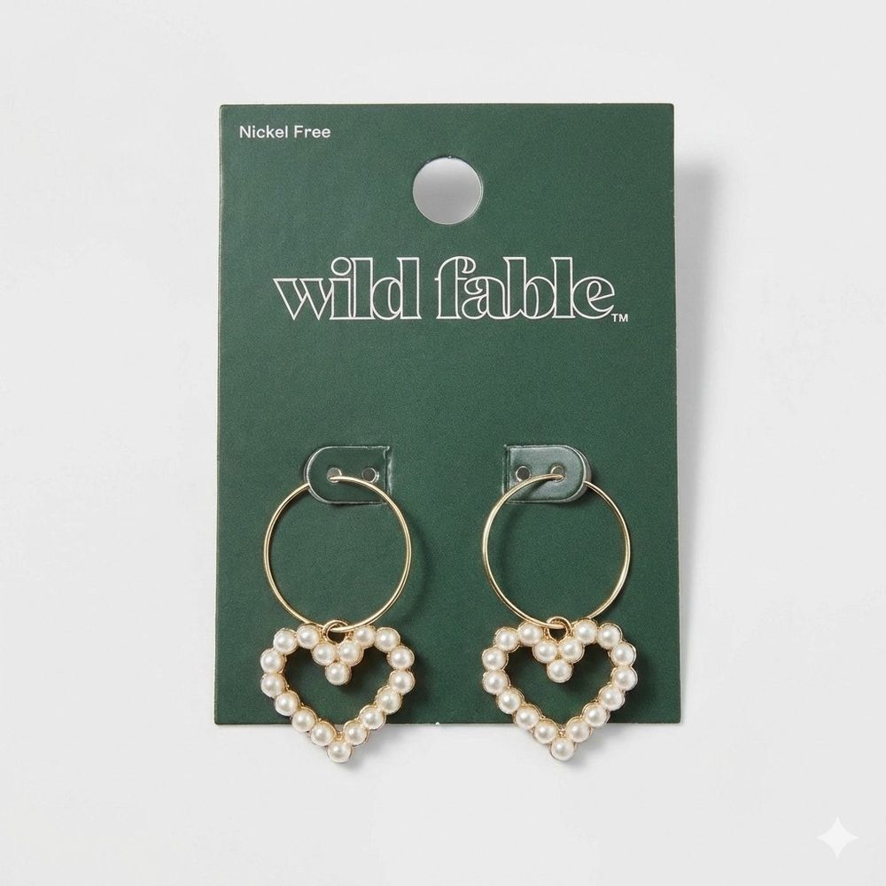 Wild Fable Gold and Pearl Heart Hoop Earrings Bridal Valentines Date Night Sexy